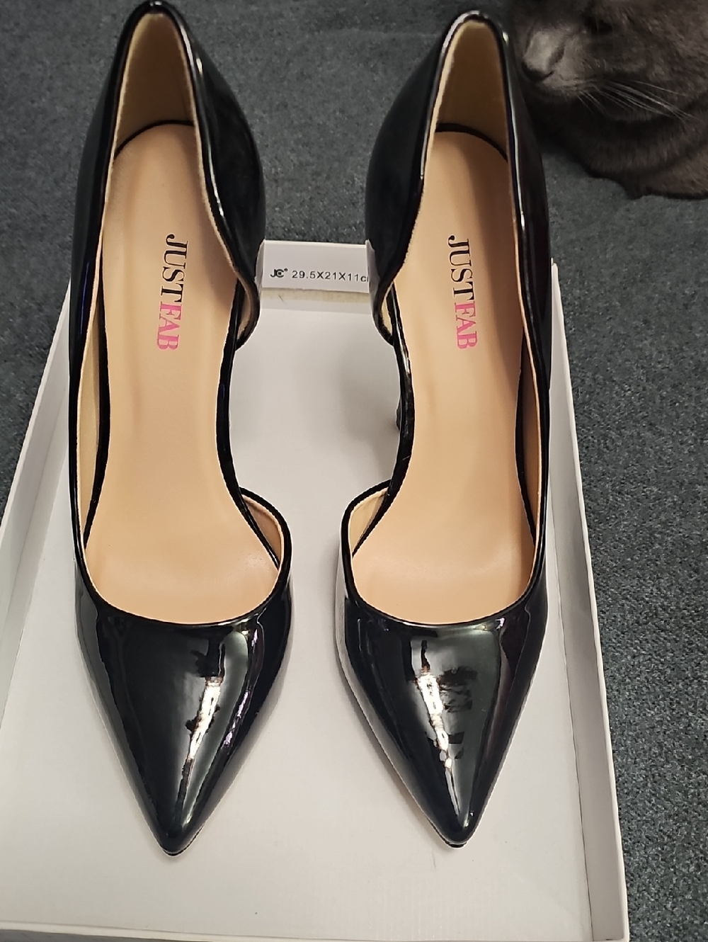 JustFab Black Patent Pointed-Toe D'Orsay Pumps